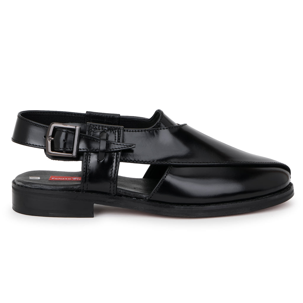 LEATHER SOLE PESHAWRI BELT SANDALS - BLACK