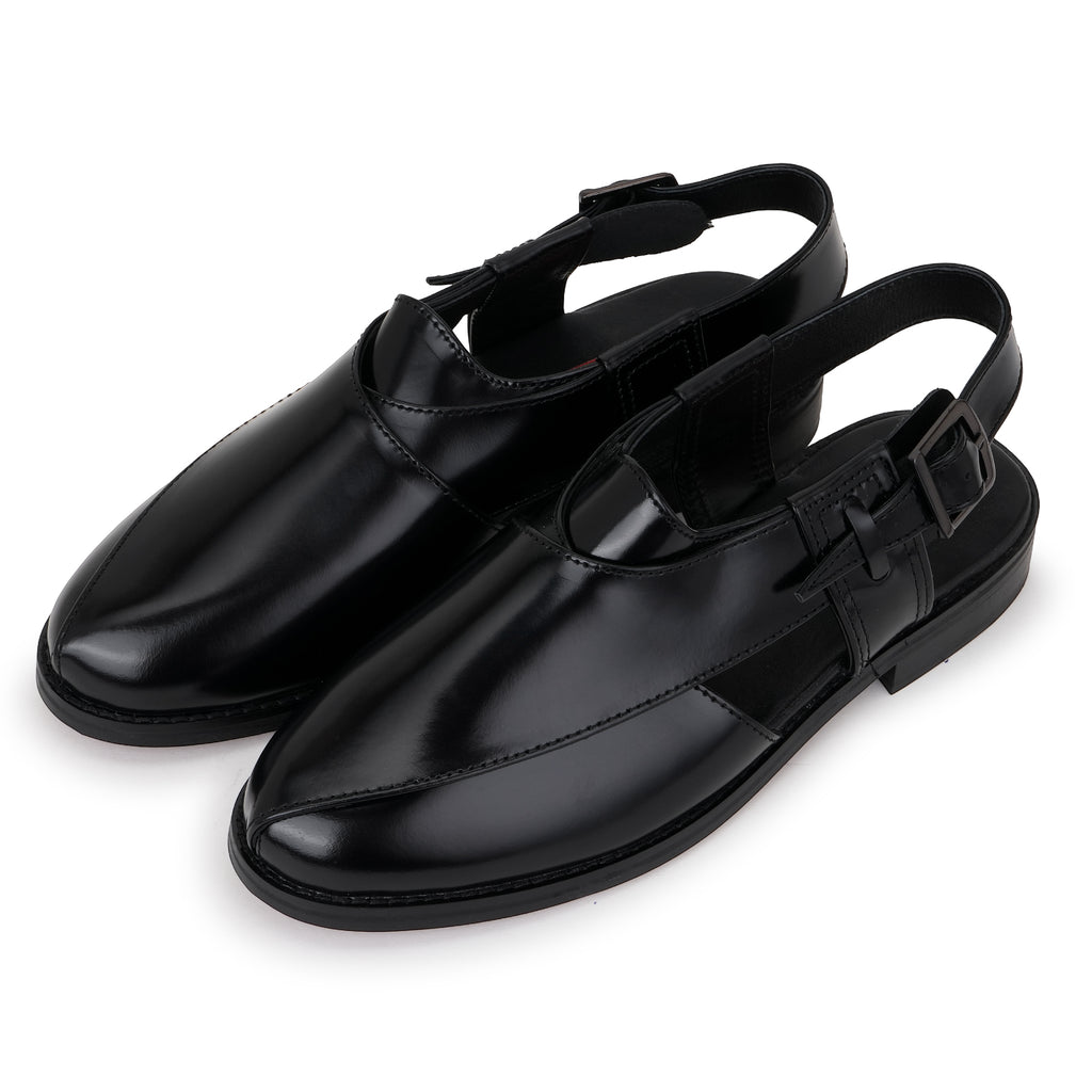LEATHER SOLE PESHAWRI BELT SANDALS - BLACK