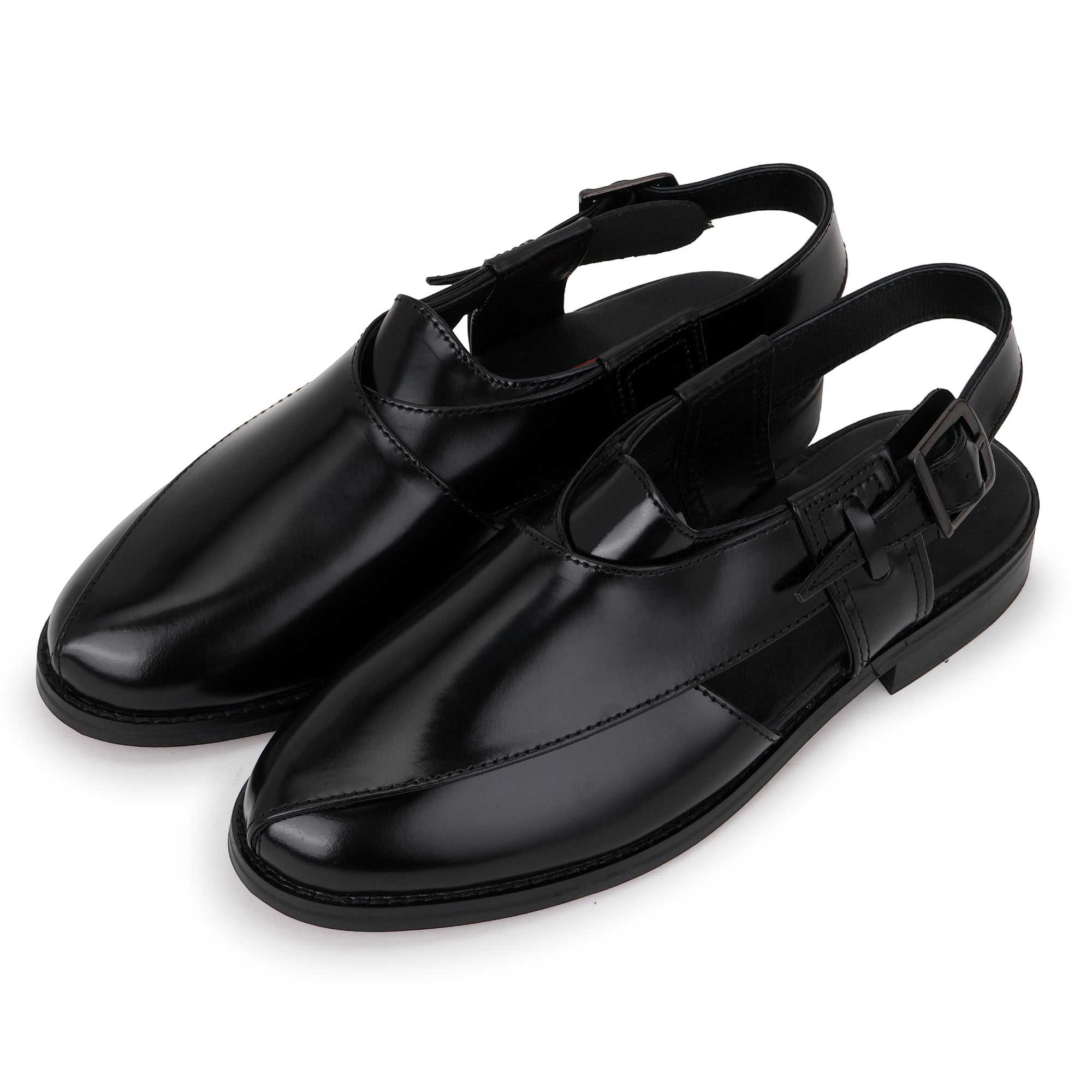 LEATHER SOLE PESHAWRI BELT SANDALS - BLACK