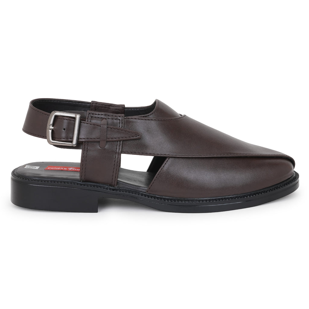 NON LEATHER PESHAWARI BELT SANDALS - BROWN
