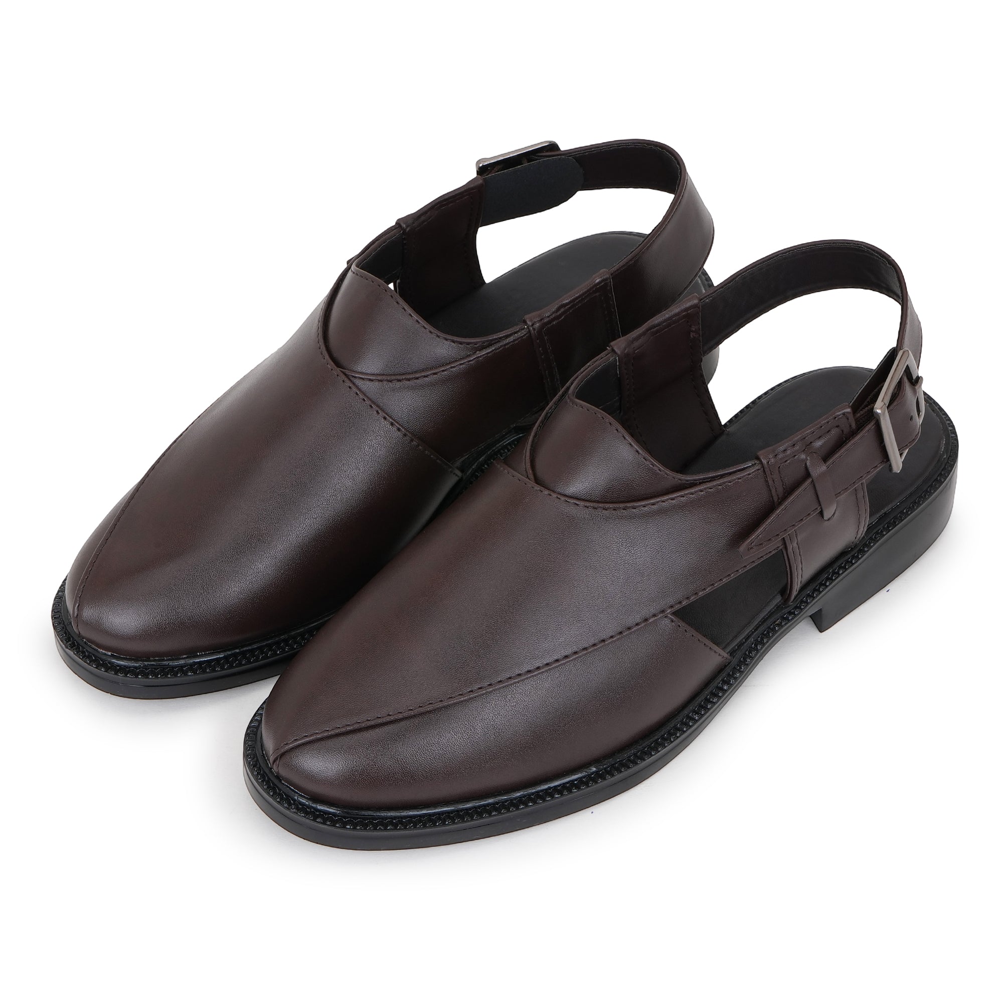 NON LEATHER PESHAWARI BELT SANDALS - BROWN