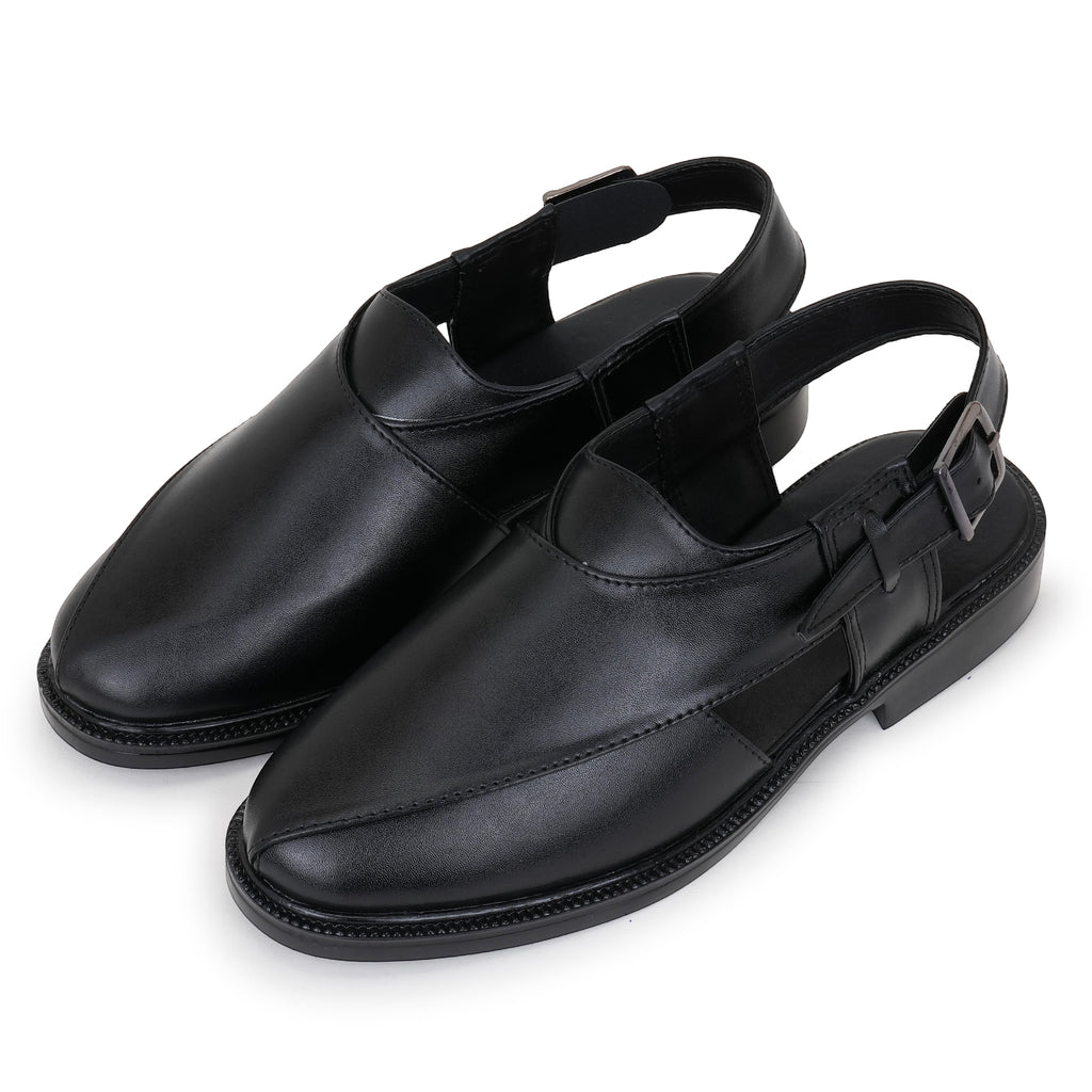 NON LEATHER PESHAWARI BELT SANDALS - BLACK