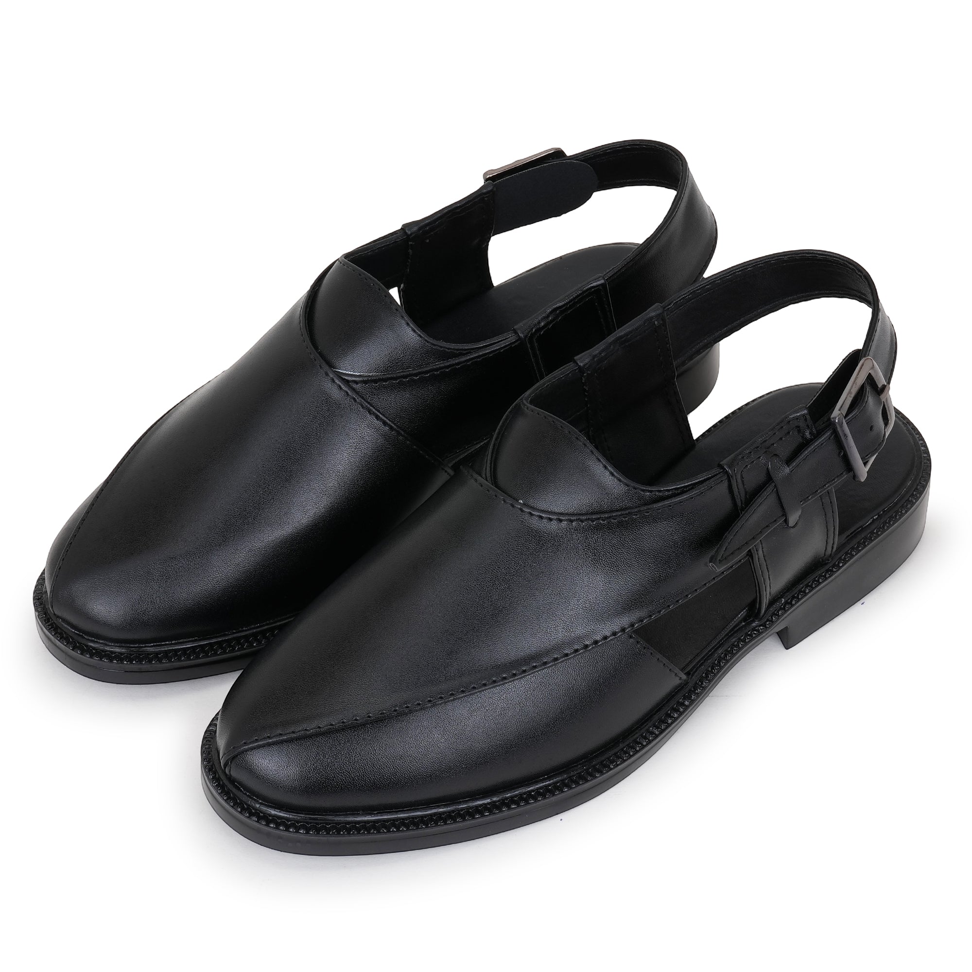 NON LEATHER PESHAWARI BELT SANDALS - BLACK