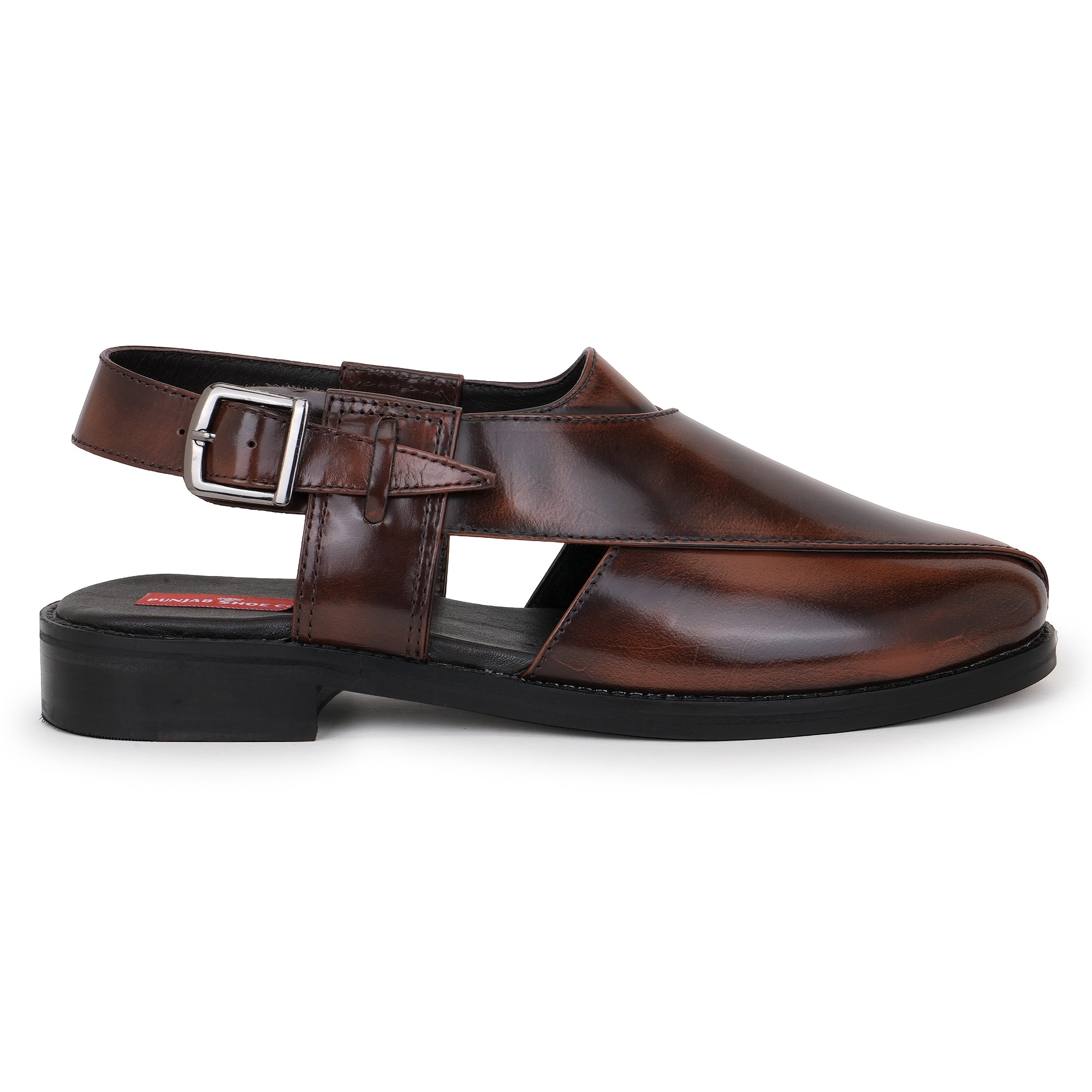 LEATHER SOLE PESHAWARI BELT SANDALS - TAN BRUSH-OFF