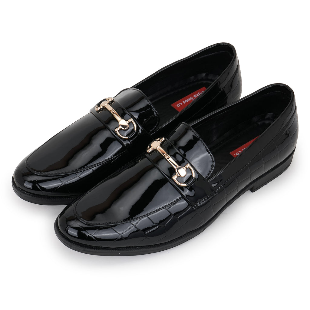REGAL CROCO TEXTURED BIT LOAFERS - BLACK