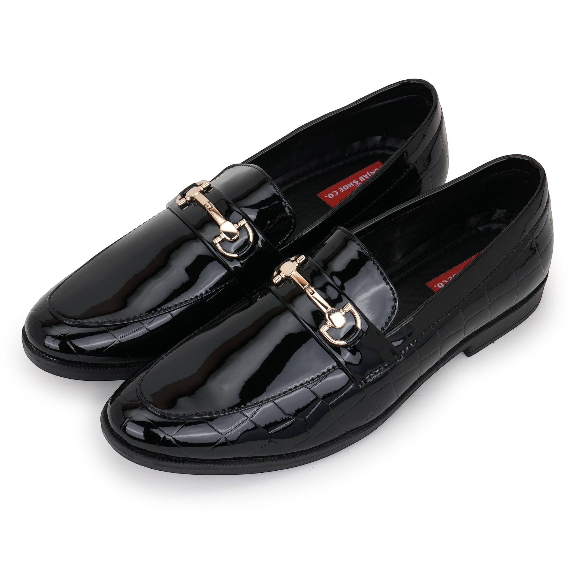 REGAL CROCO TEXTURED BIT LOAFERS - BLACK
