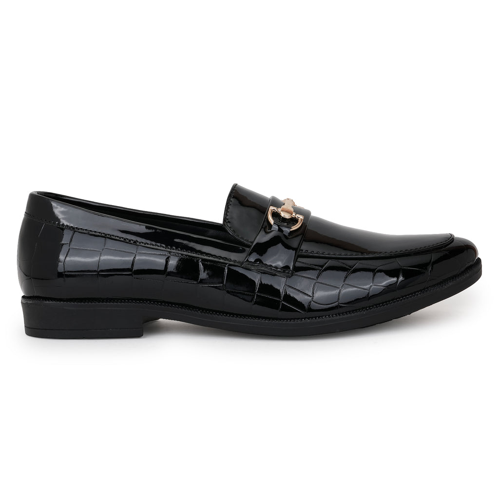 REGAL CROCO TEXTURED BIT LOAFERS - BLACK