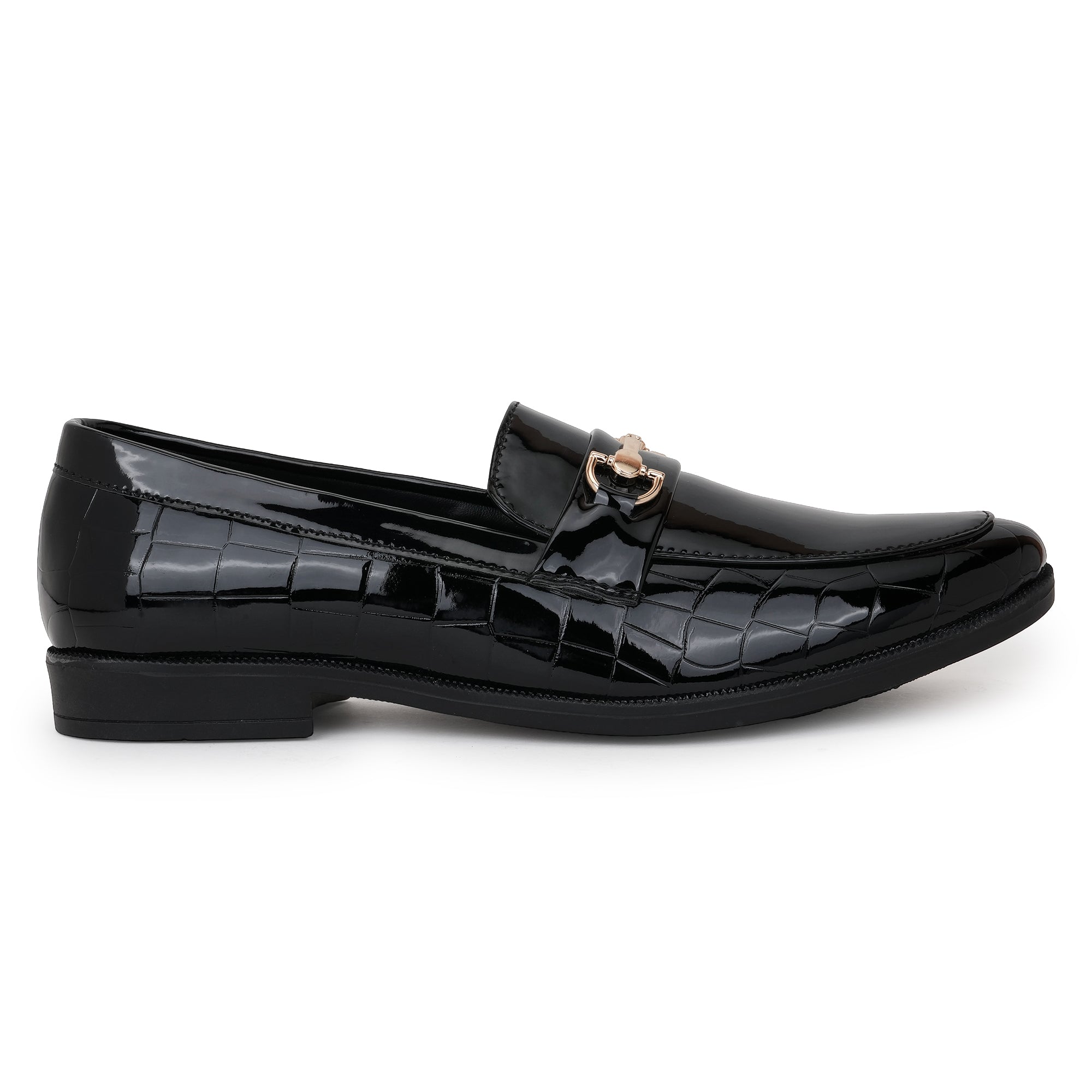 REGAL CROCO TEXTURED BIT LOAFERS - BLACK