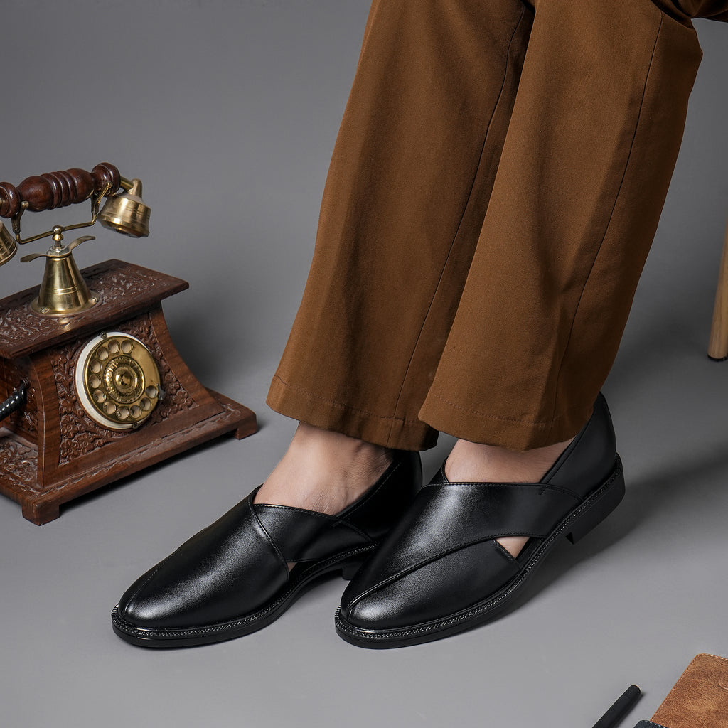 NON LEATHER PESHAWARI AEDA BANDH - BLACK