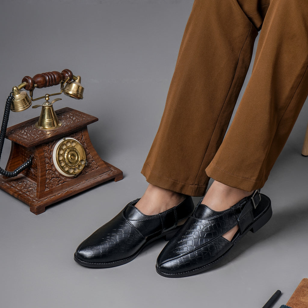 CROCODILE PRINT PESHAWRIS - BLACK