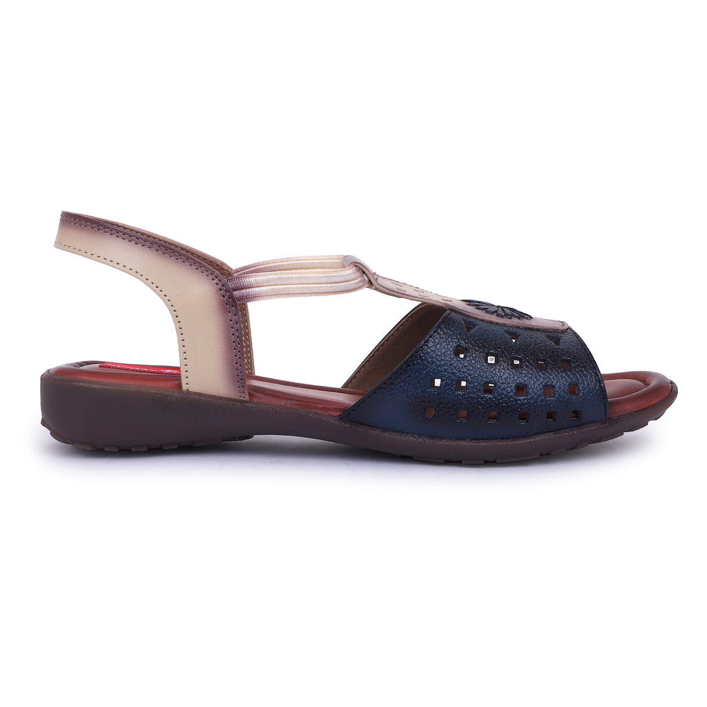 BLOSSOM COMFORT LEATHER SANDALS - BLUE