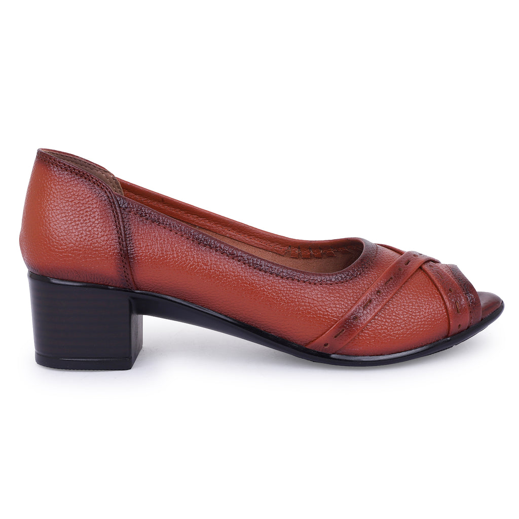 ELEGANT PEEP TOE COMFORT HEELS - TAN