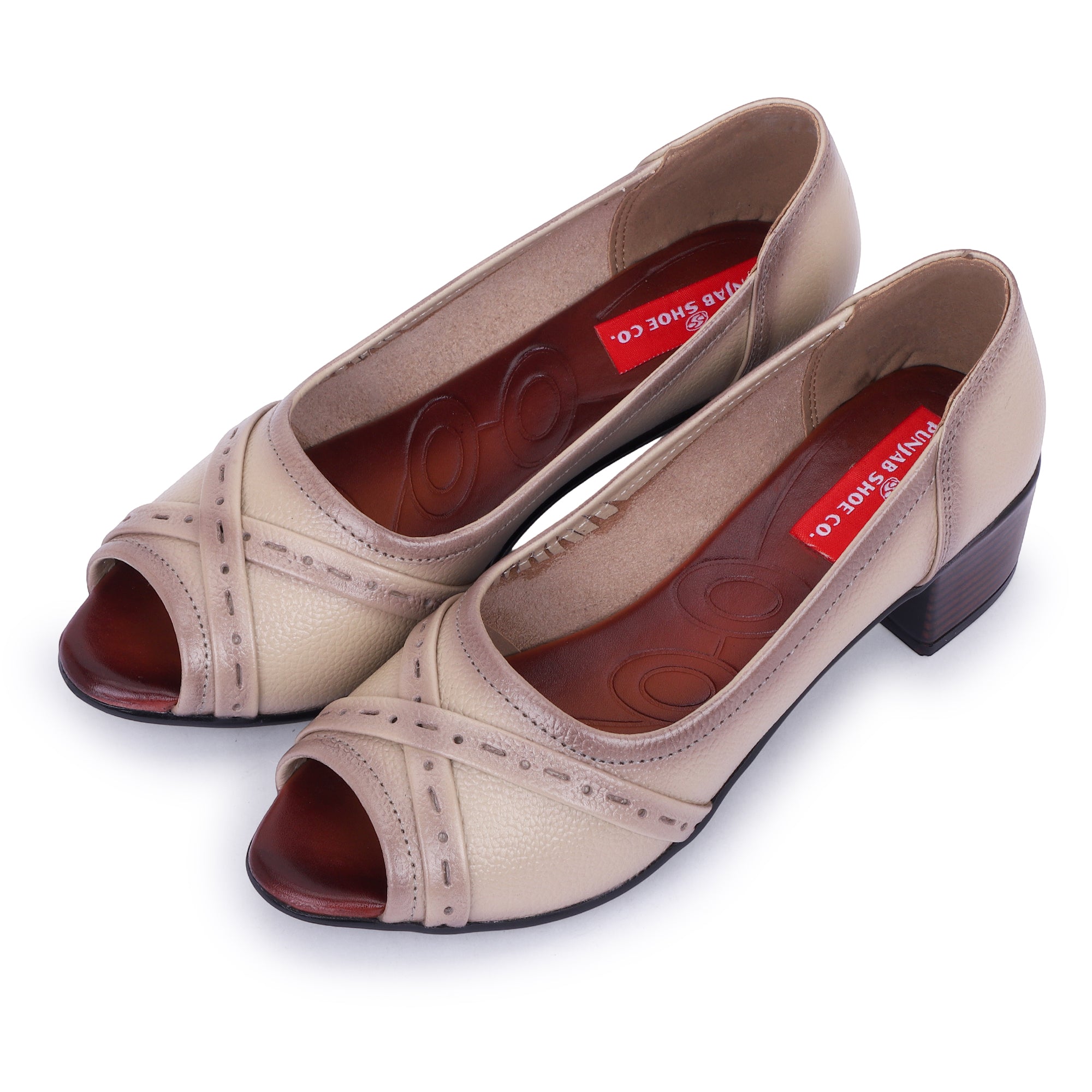 ELEGANT PEEP TOE COMFORT HEELS - CREAM