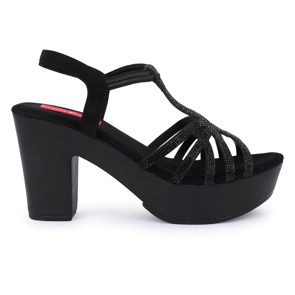 RADIANT SHIMMER STRAPPY HEELS - BLACK