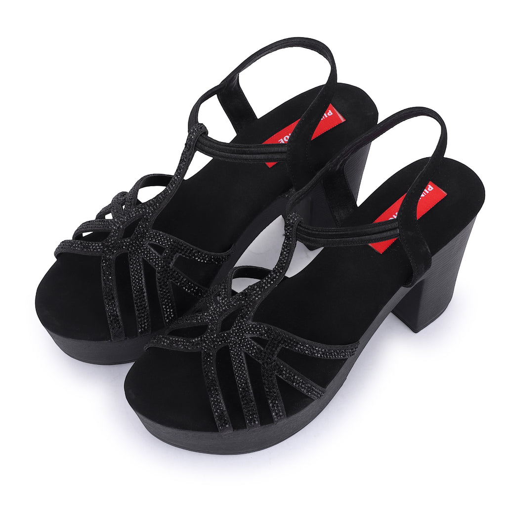 RADIANT SHIMMER STRAPPY HEELS - BLACK