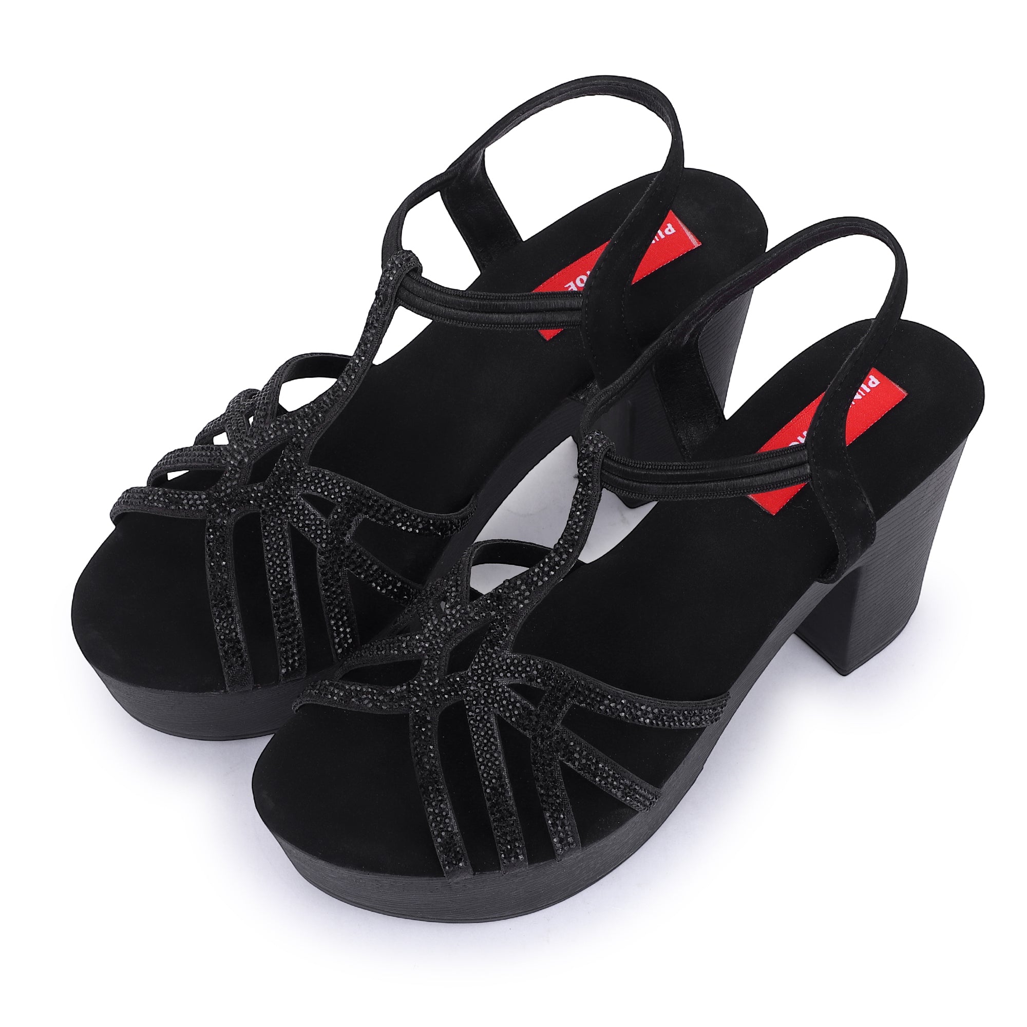 RADIANT SHIMMER STRAPPY HEELS - BLACK
