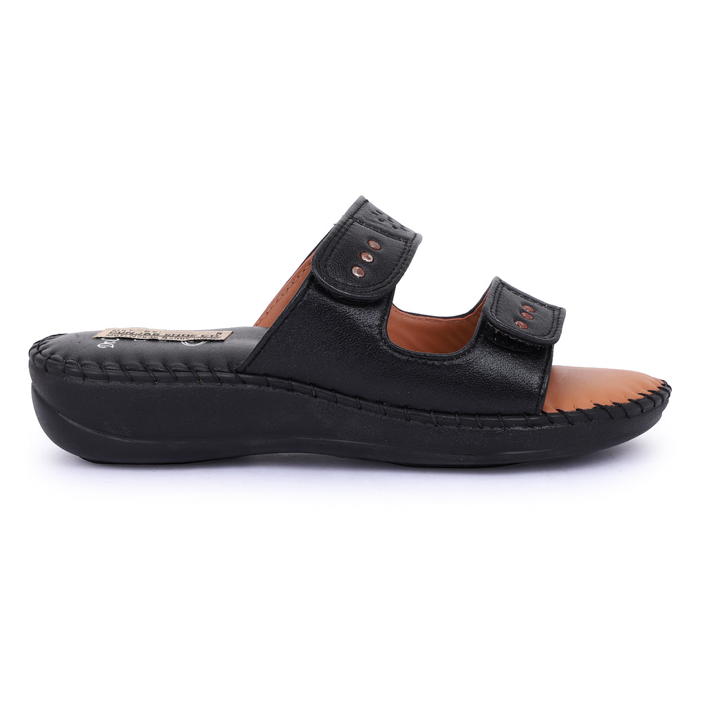 DOCTOR SOLE DUAL STRAP COMFORT SLIPPERS - BLACK