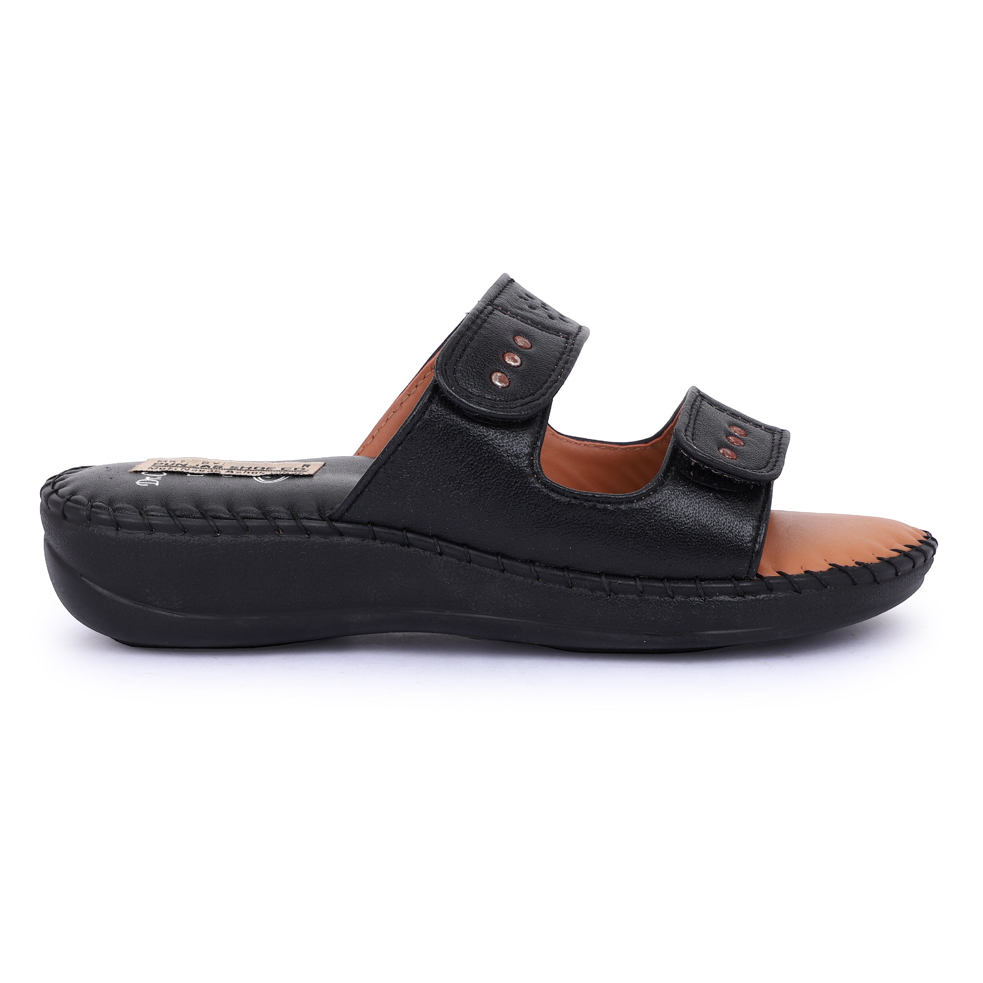 DOCTOR SOLE DUAL STRAP COMFORT SLIPPERS - BLACK