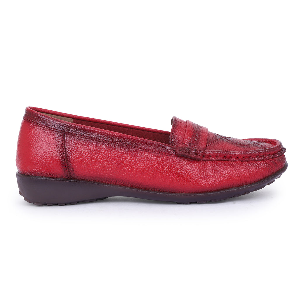 CRIMSON MILLED LEATHER LOAFERS - RED