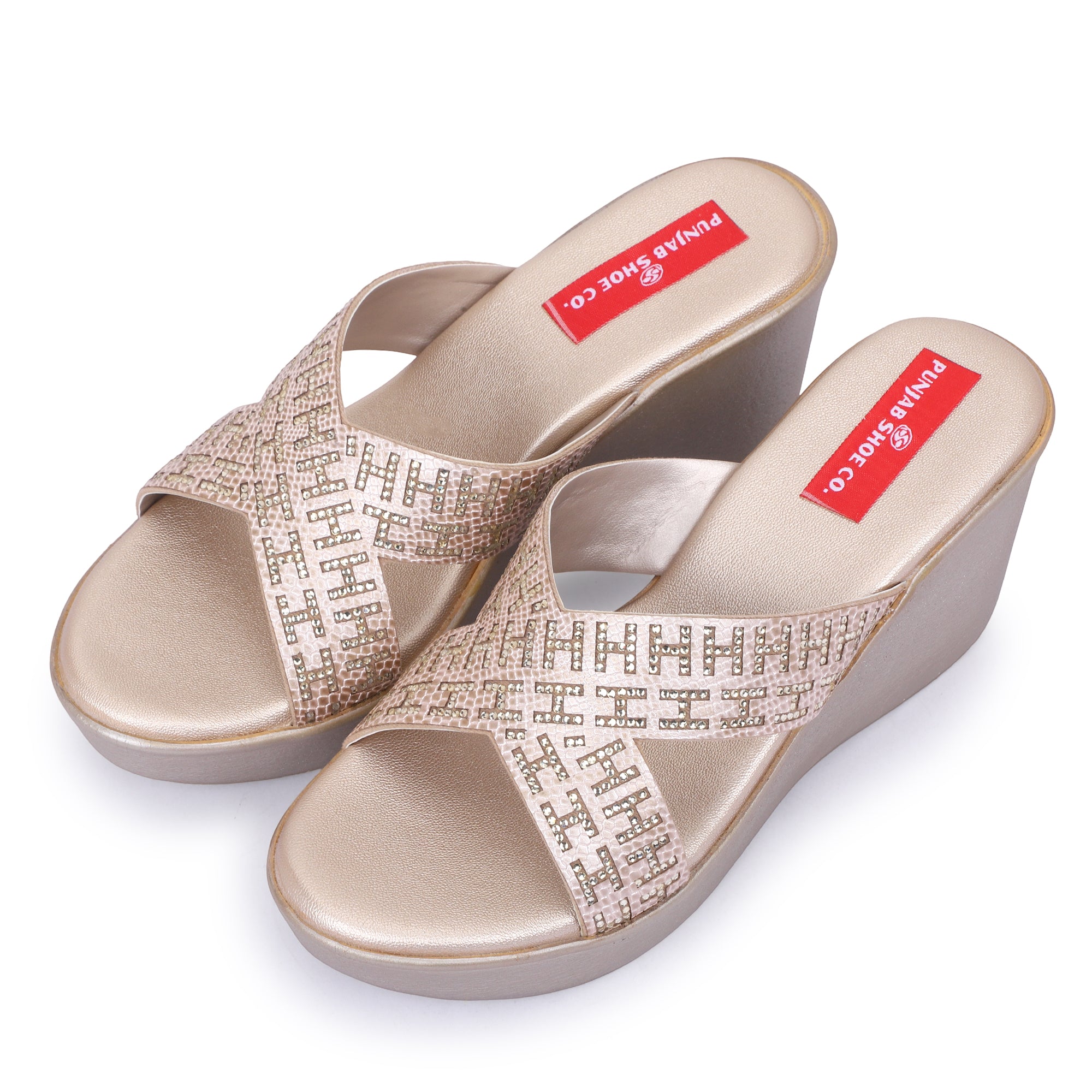 GLAM CROSS WEDGE SLIPPERS - GOLD