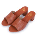 TEXTURED BLOCK HEEL SLIDES - TAN