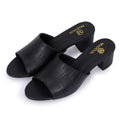 TEXTURED BLOCK HEEL SLIDES - BLACK