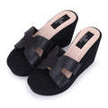 LUXE H CUTOUT PLATFORM WEDGE SLIPPER - BLACK