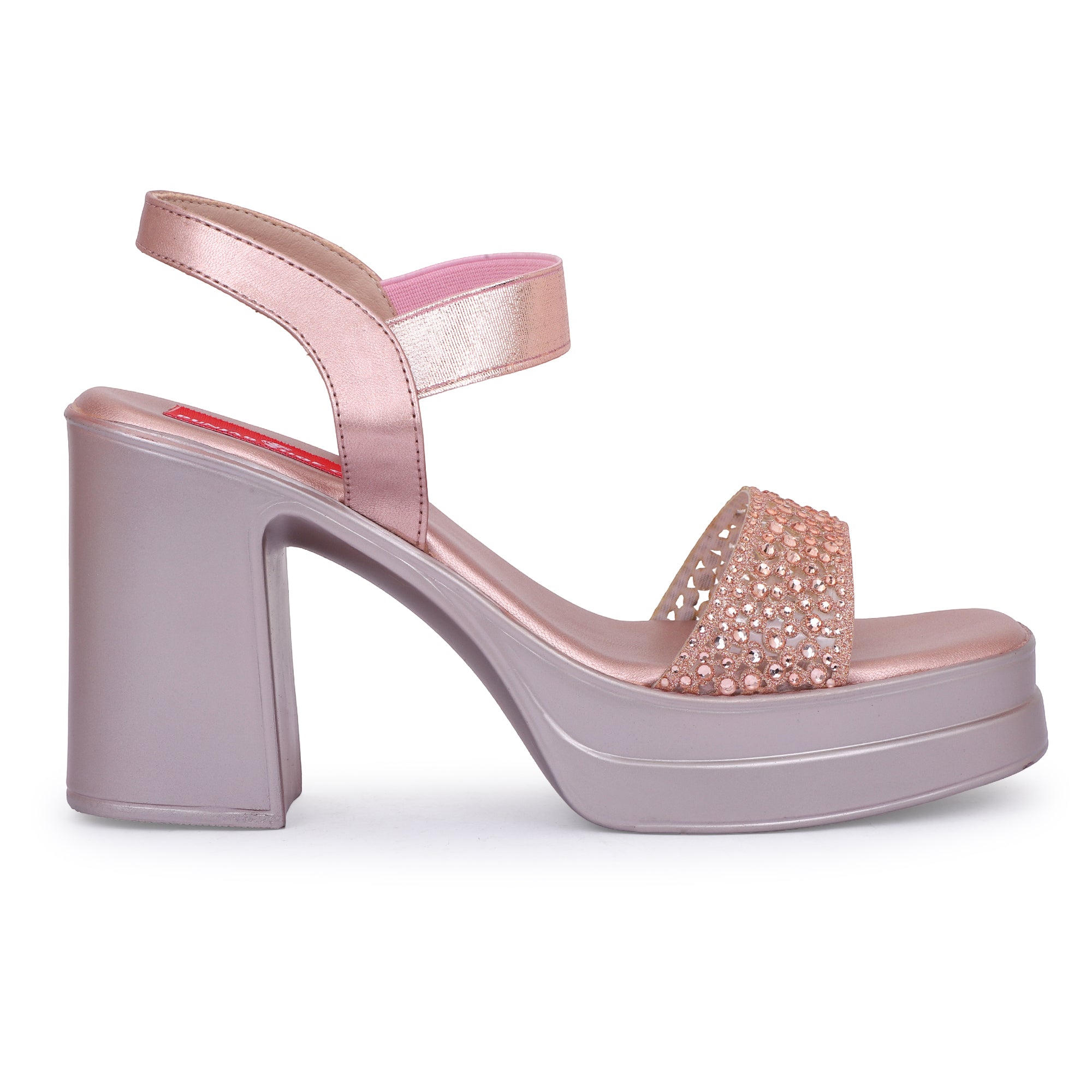SHIMMER BLOCK PLATFORM HEELS - ROSE GOLD