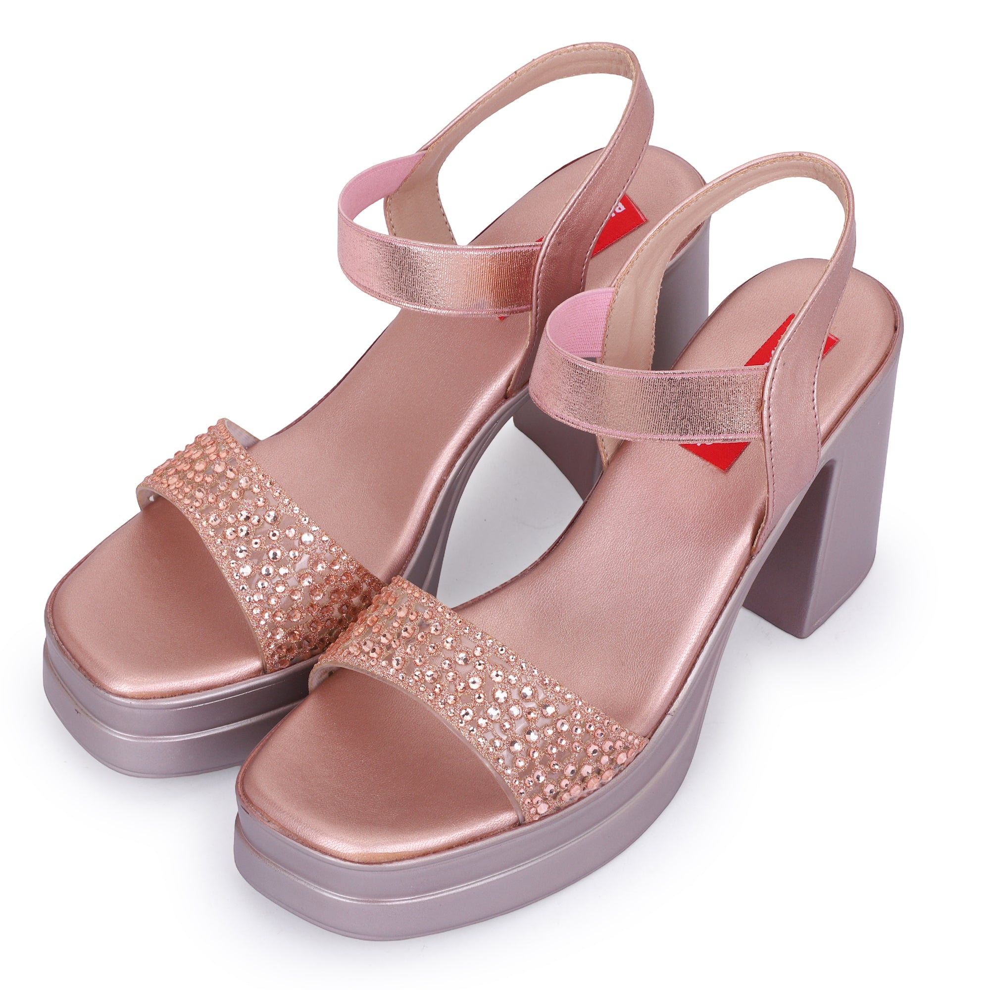 SHIMMER BLOCK PLATFORM HEELS - ROSE GOLD