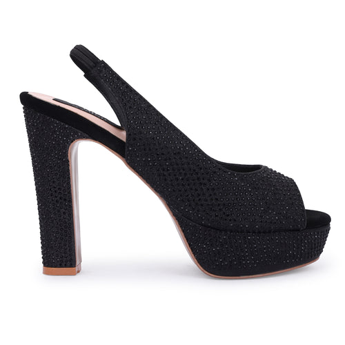 DIAMOND DAZZLE SANDALS HEELS - BLACK