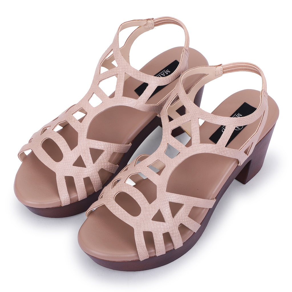 MOSAIC BLOCK HEEL SANDALS - NUDE