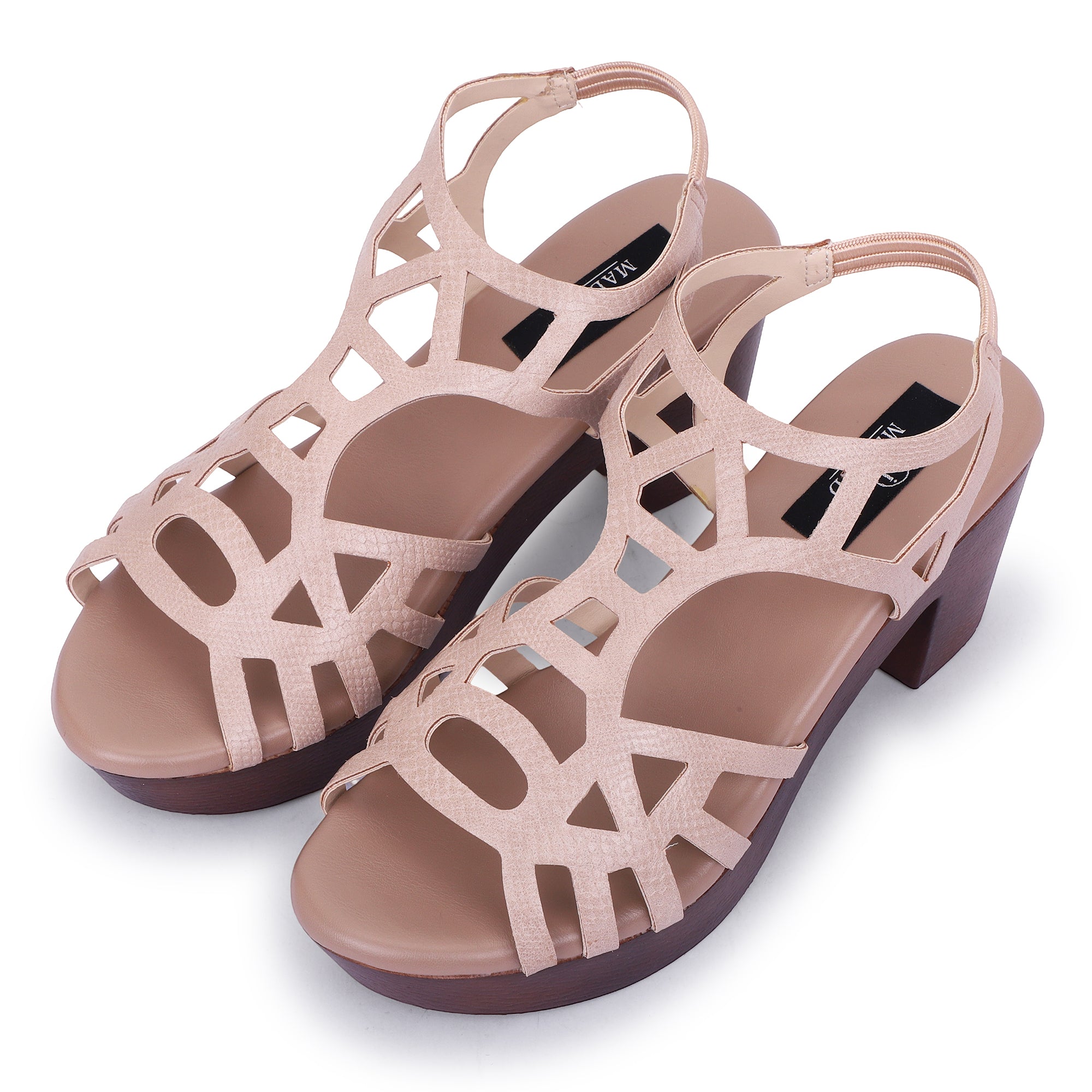 MOSAIC BLOCK HEEL SANDALS - NUDE