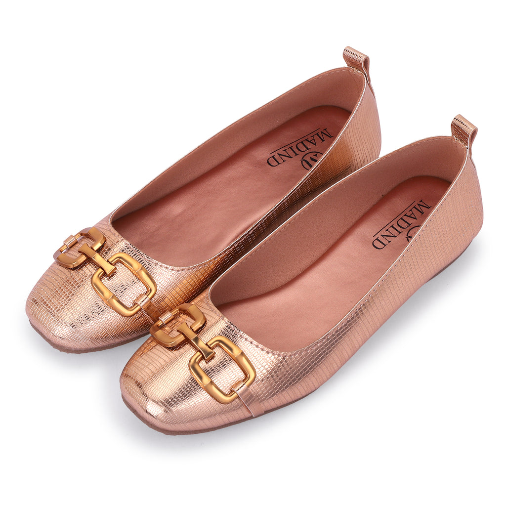 TIMELESS CHIC METAL BIT BALLERINAS - ROSE GOLD