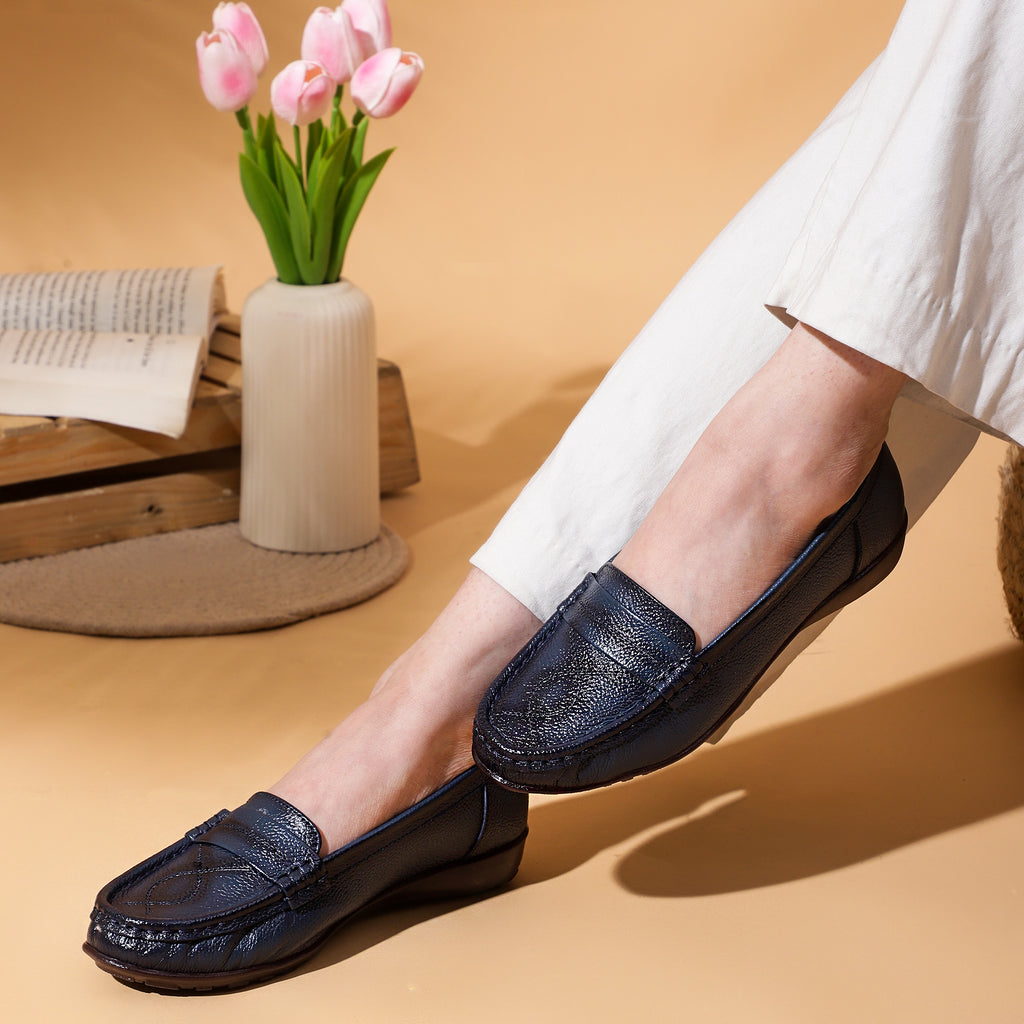 CRIMSON MILLED LEATHER LOAFERS - NAVY