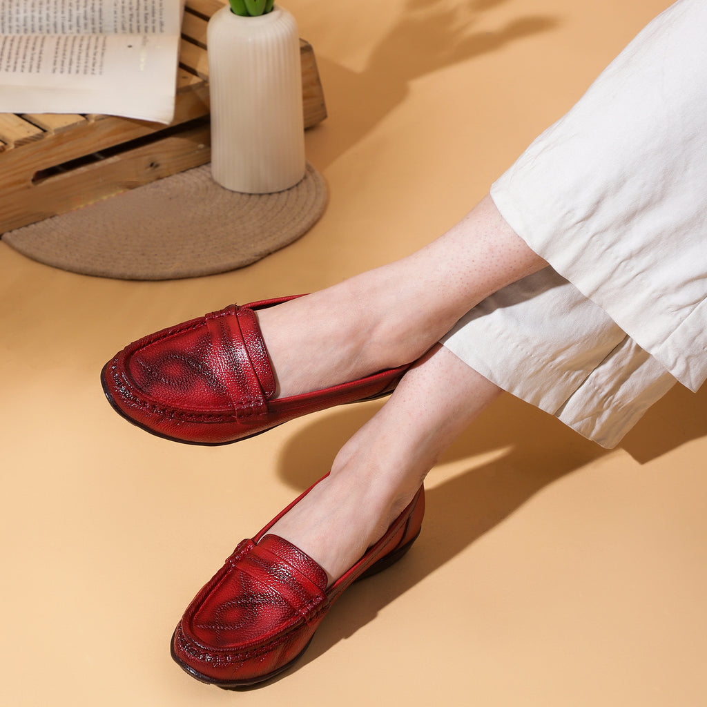 CRIMSON MILLED LEATHER LOAFERS - RED
