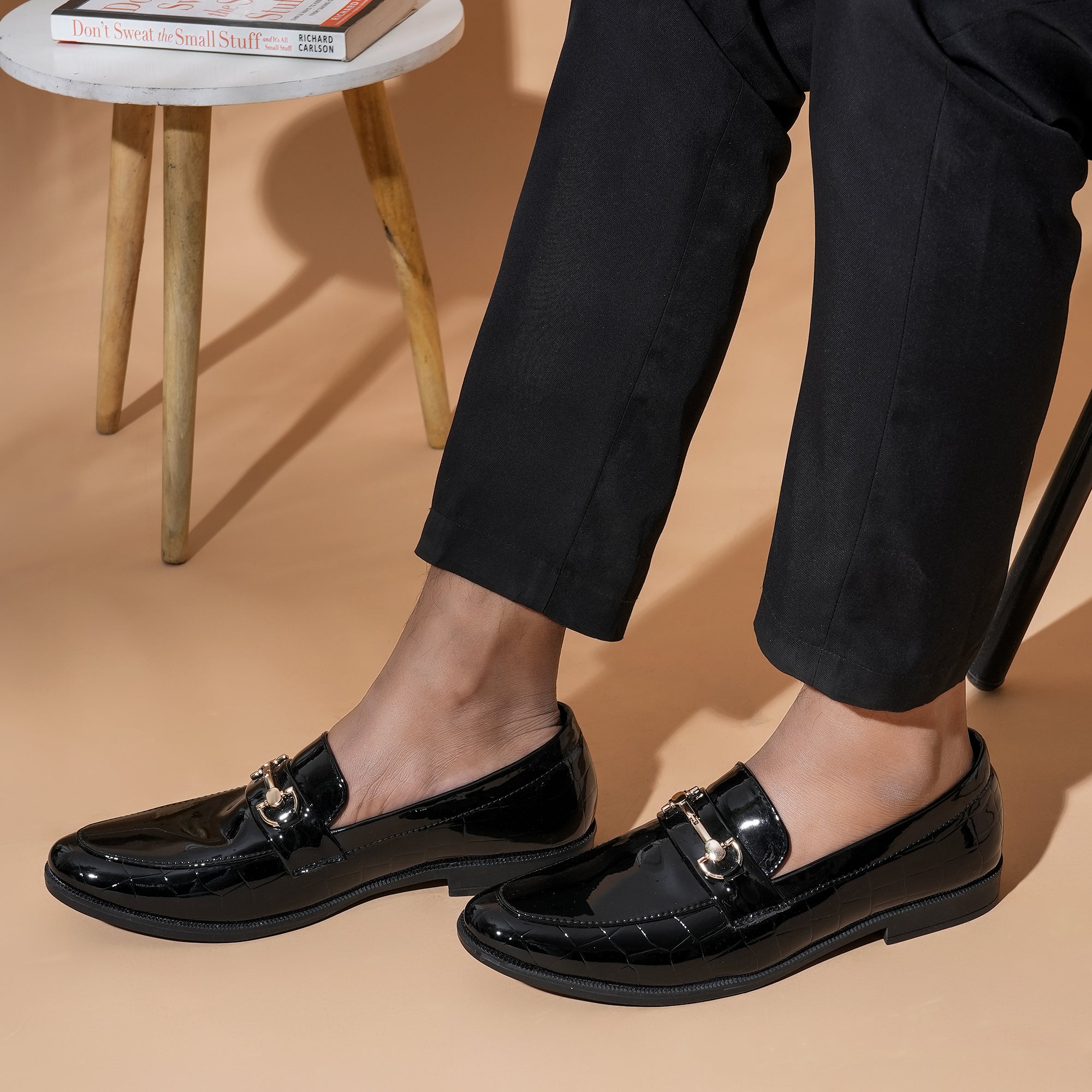 REGAL CROCO TEXTURED BIT LOAFERS - BLACK